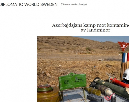 В шведском интернет-издании Diplomatic World Sweden опубликована статья  "Борьба Азербайджана с загрязнением наземными минами"